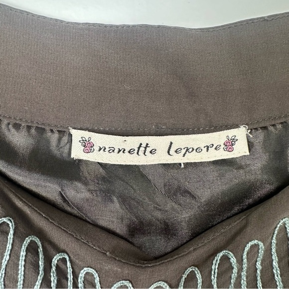 Nanette Lepore Dress Size 12 Gray/Brown Embroidered Silk Cut Out Floral - Picture 3 of 9